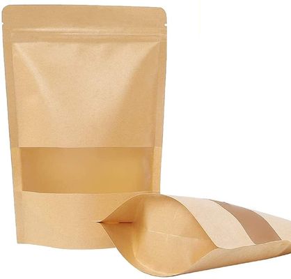 качество  Custom Single Barrier Stand Up Doypack Food Grocery Pouch Craft Paper Packaging Bag With Window And Zipper Soy Beans Spice Packaging Bags завод