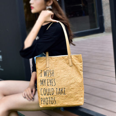качество  Recyclable Custom Washable Kraft Paper Bag Shopping Bags Women Handbags Ladies Tote Bag завод